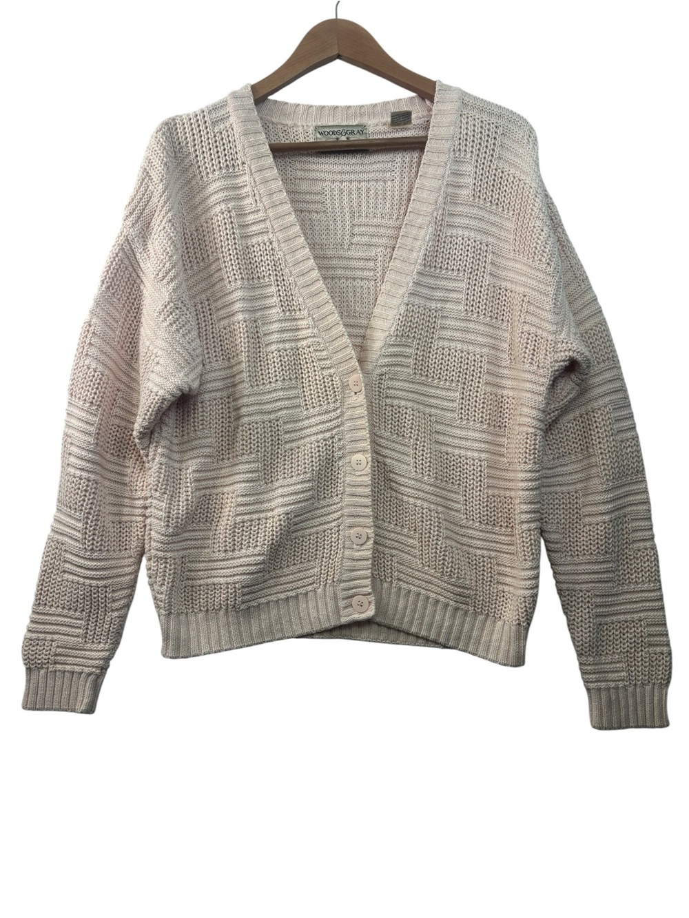 Woods & Gray Basket Weave Blush Pink Cardigan Sweater Vtg Women’s Size Medium